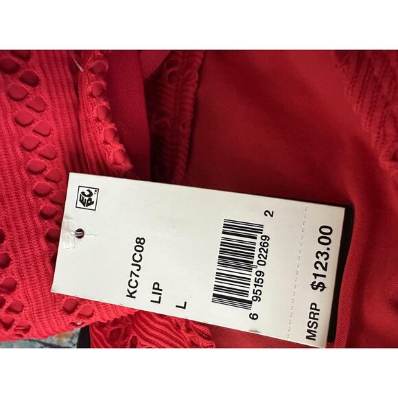 Kenneth Cole New York Swimsuit Womens Large Red High Neck Crochet One Piece NWT - Picture 5 of 6